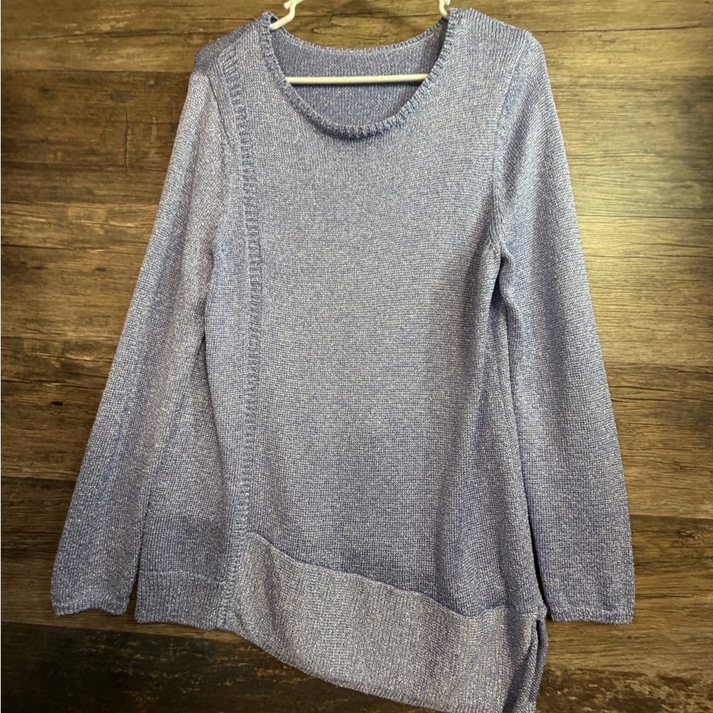 Chico's Heathered Metallic Blue Crew Neck Sweater